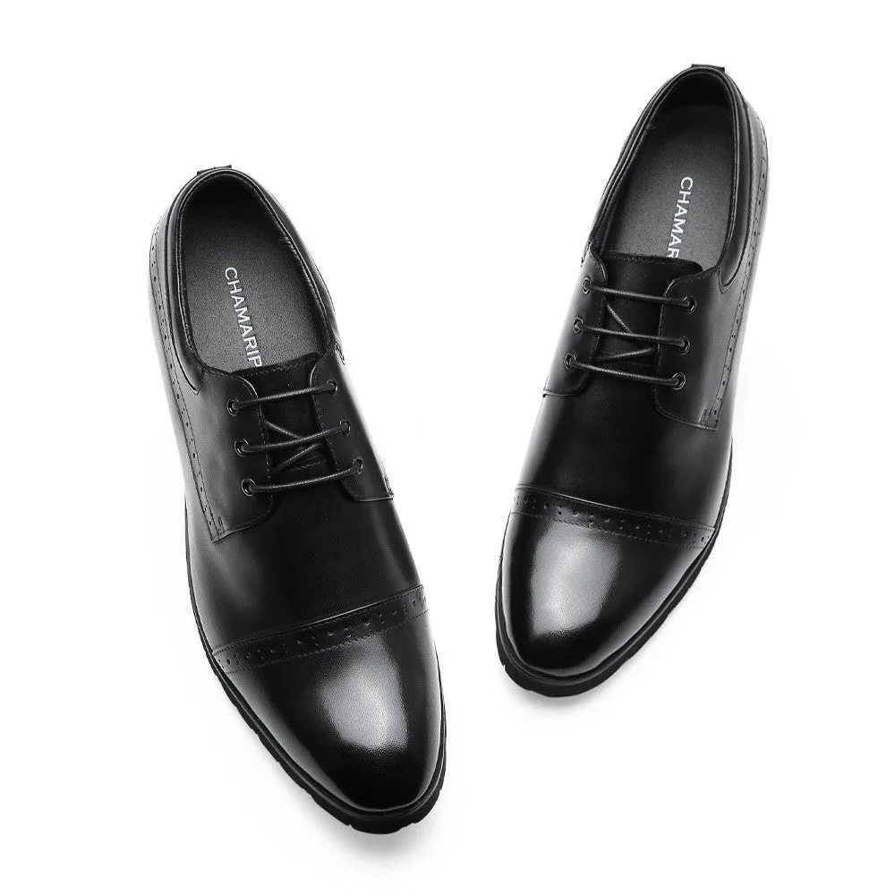 10CM / 3.94 Inches CMR CHAMARIPA Premium Black Derby Elevator Dress Shoes