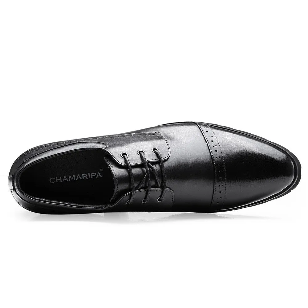 10CM / 3.94 Inches CMR CHAMARIPA Premium Black Derby Elevator Dress Shoes