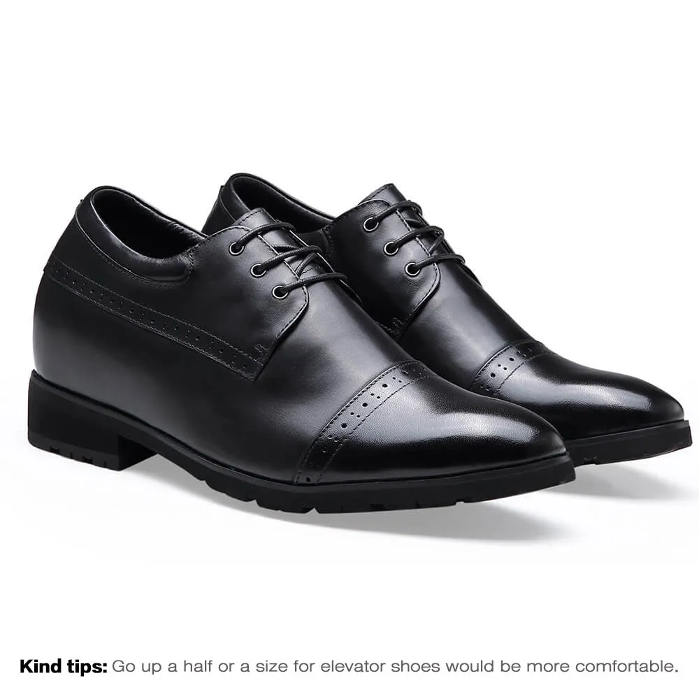 10CM / 3.94 Inches CMR CHAMARIPA Premium Black Derby Elevator Dress Shoes