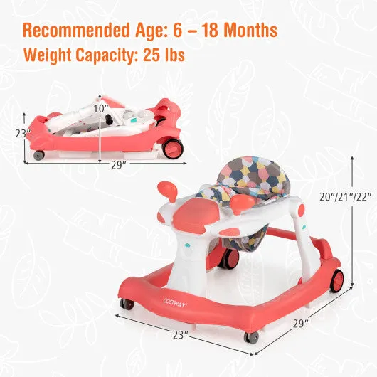 2-in-1 Foldable Activity Push Walker with Adjustable Height-Orange