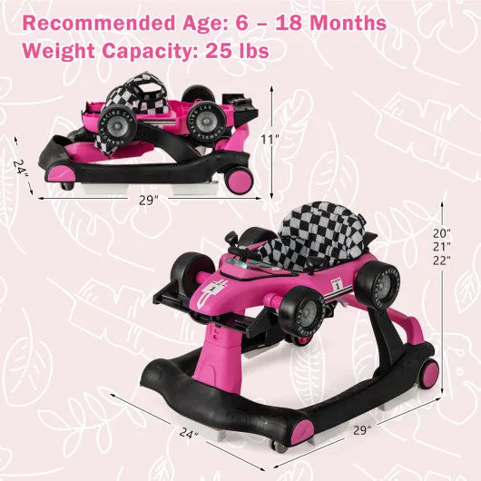 4-in-1 Foldable Activity Push Walker with Adjustable Height-Pink