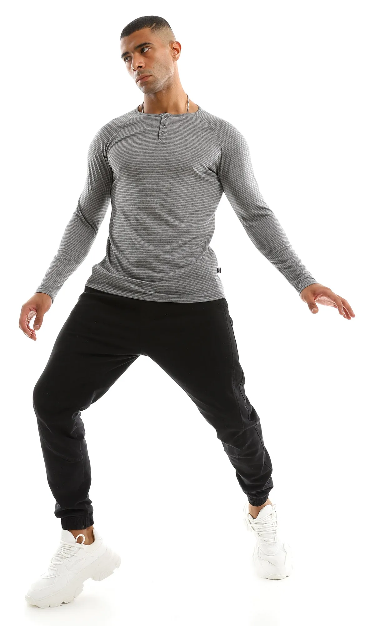 97883 Slip On Long Sleeves Striped Grey T-Shirt