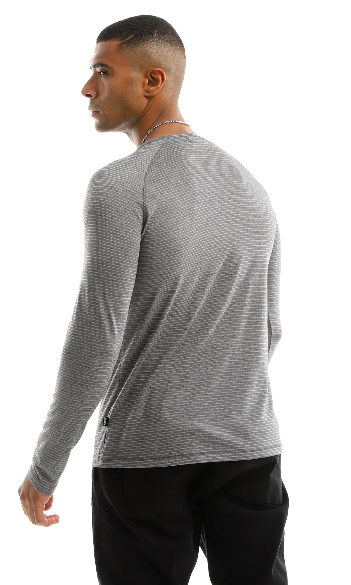 97883 Slip On Long Sleeves Striped Grey T-Shirt