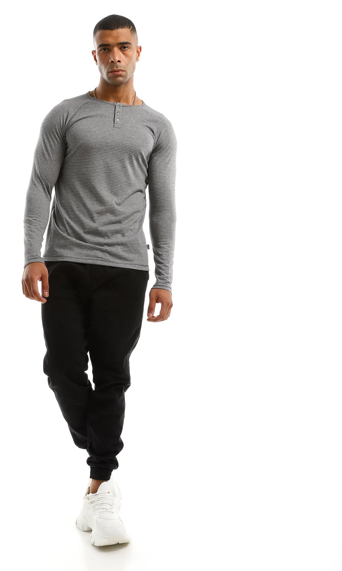 97883 Slip On Long Sleeves Striped Grey T-Shirt