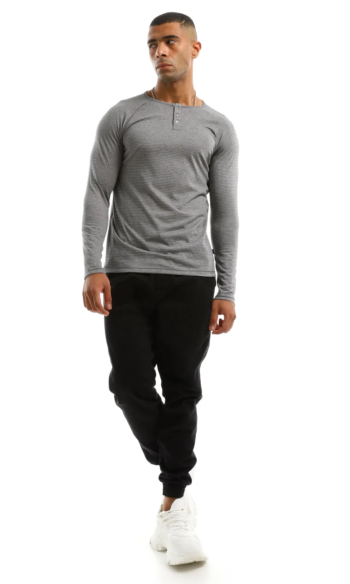 97883 Slip On Long Sleeves Striped Grey T-Shirt