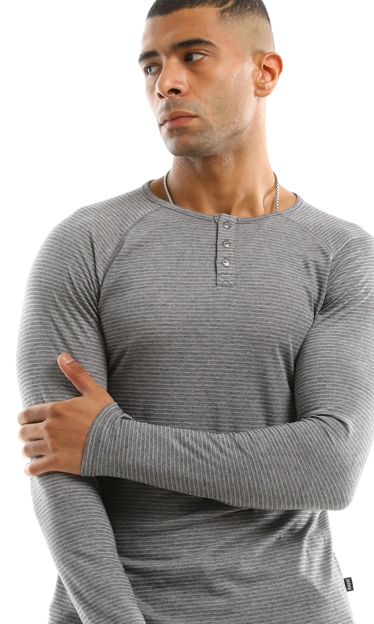 97883 Slip On Long Sleeves Striped Grey T-Shirt