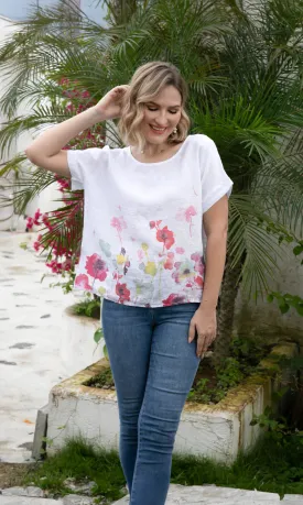 Angela Watercolour Blossom Linen Top