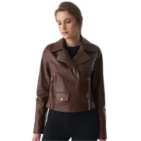 Antique Tan Brown Women's Classic Biker Leather Jacket – Timeless & Chic