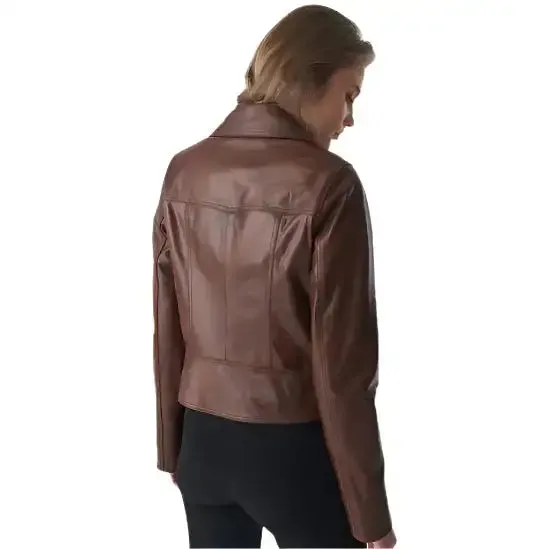 Antique Tan Brown Women's Classic Biker Leather Jacket – Timeless & Chic