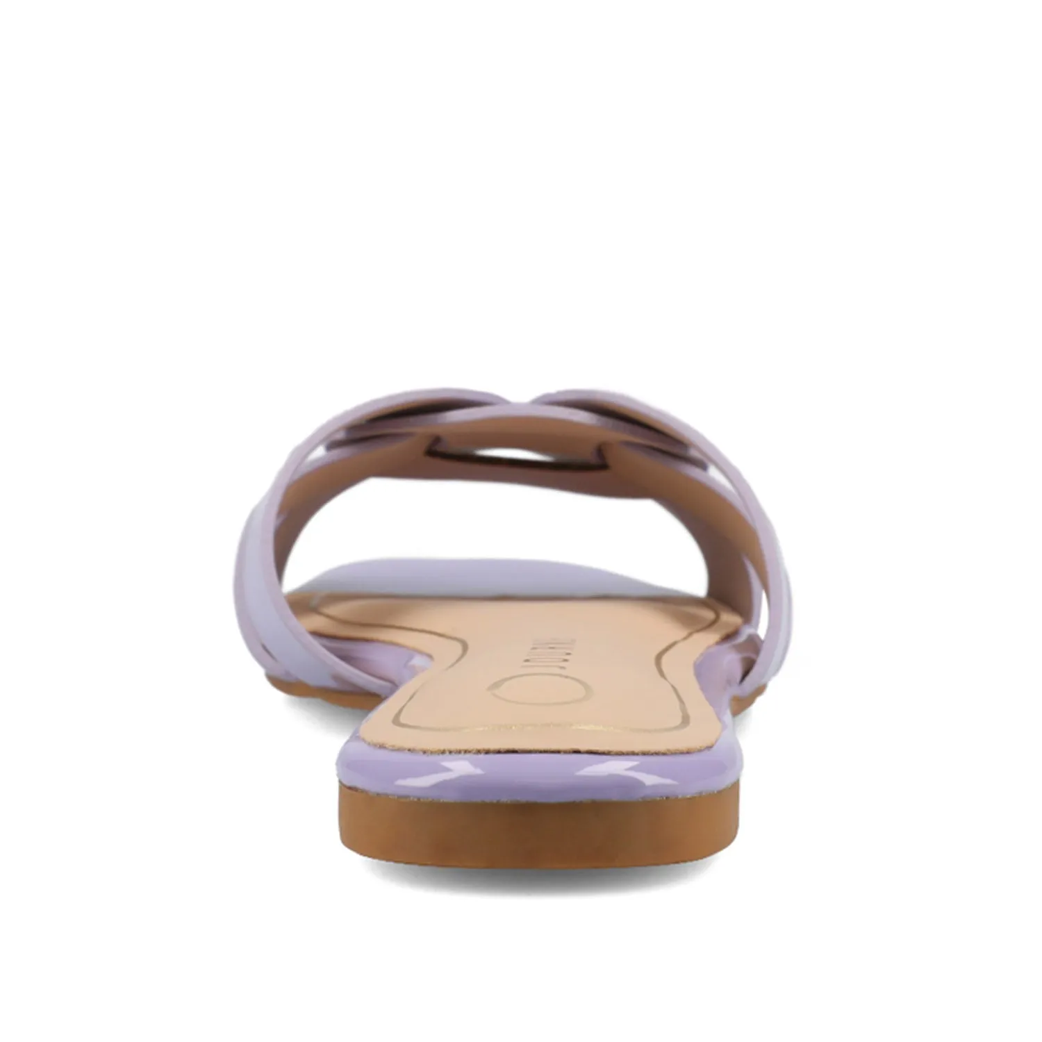 ARRINA STATEMENT PATENT SLIDE SANDALS IN WIDE