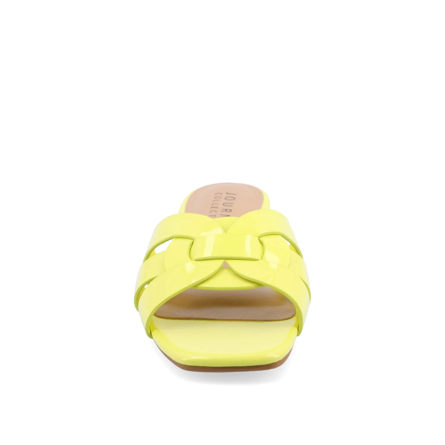 ARRINA STATEMENT PATENT SLIDE SANDALS IN WIDE
