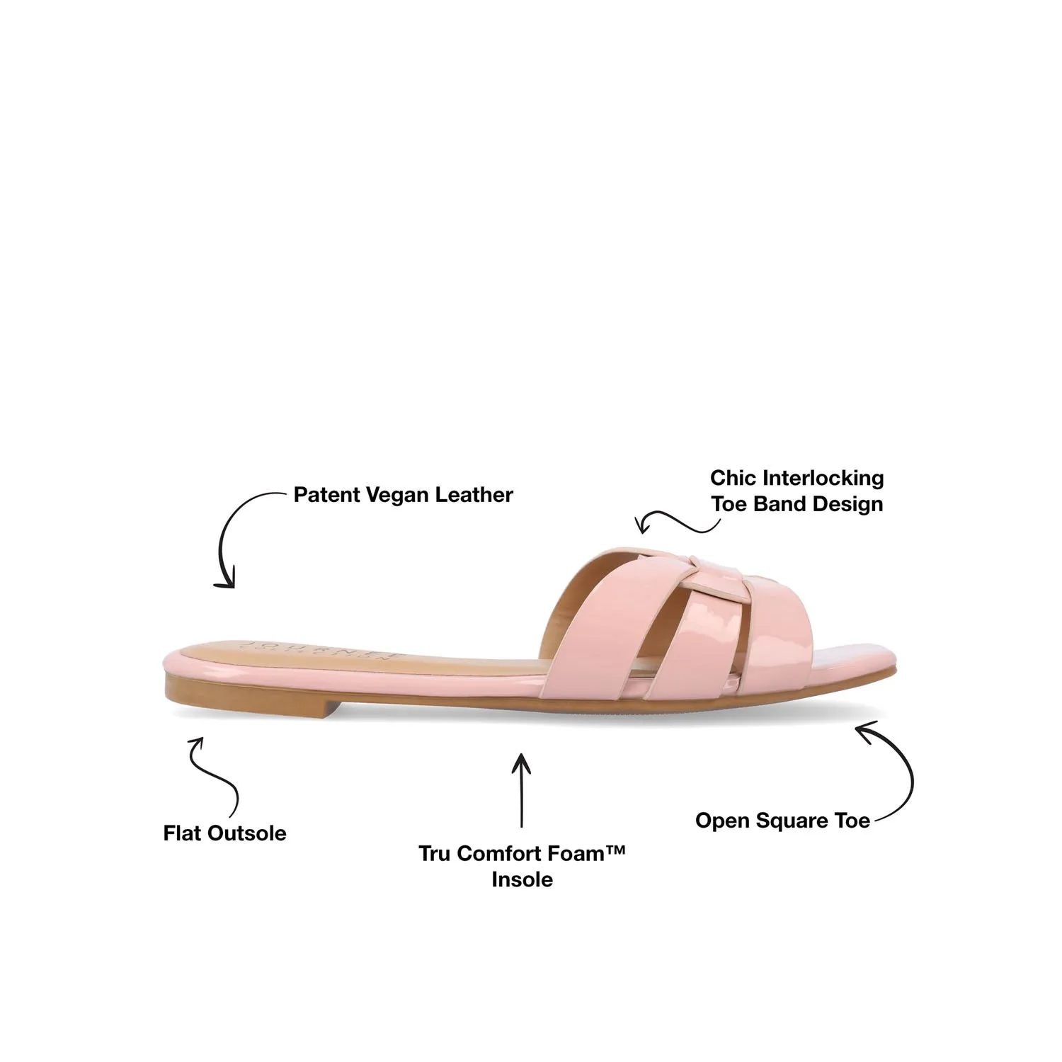 ARRINA STATEMENT PATENT SLIDE SANDALS IN WIDE