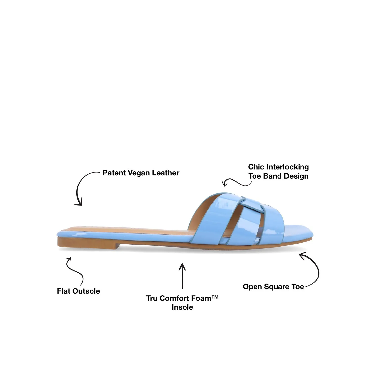 ARRINA STATEMENT PATENT SLIDE SANDALS IN WIDE