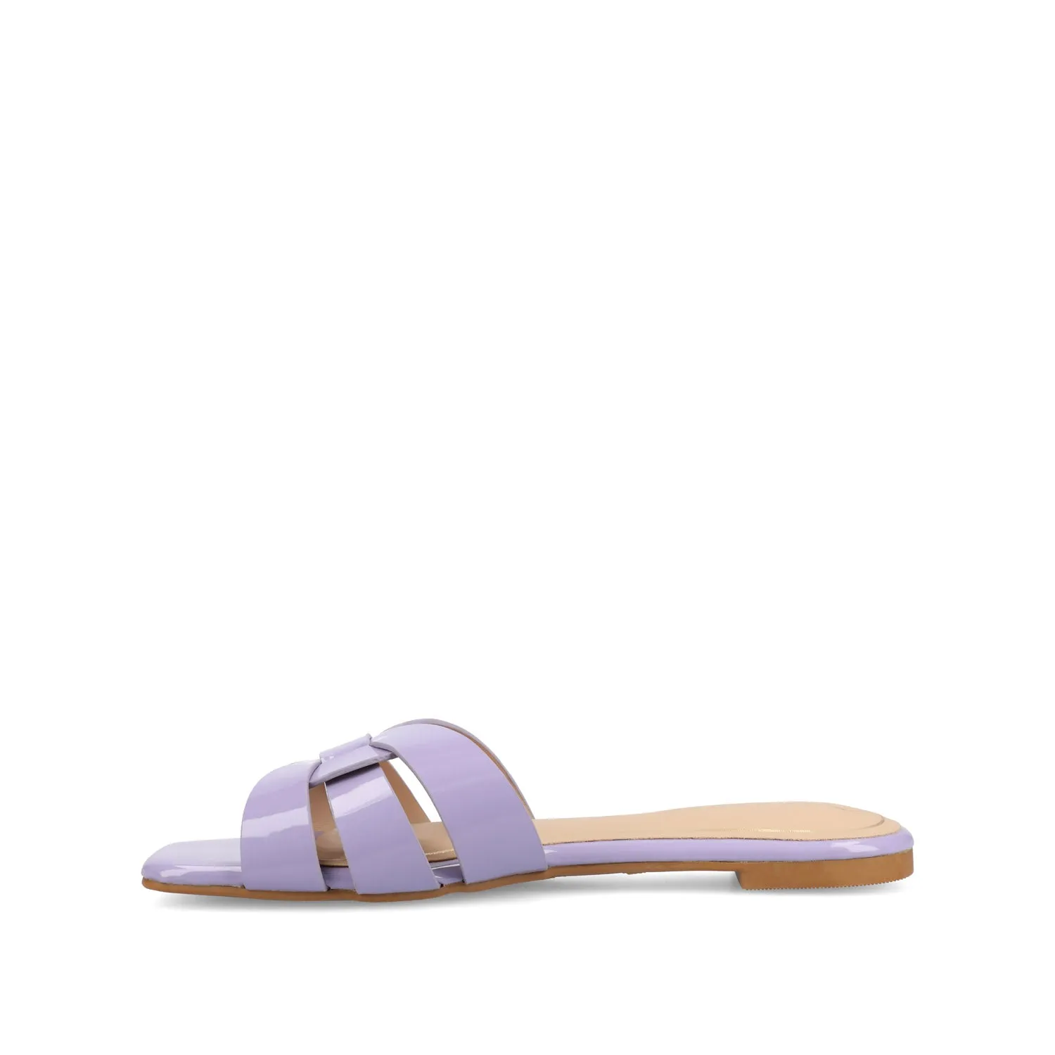 ARRINA STATEMENT PATENT SLIDE SANDALS IN WIDE