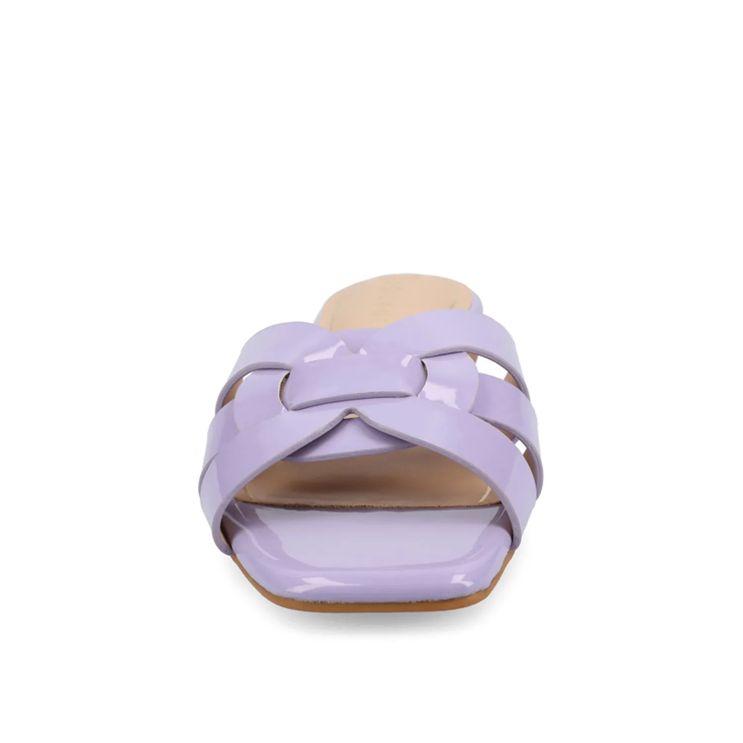 ARRINA STATEMENT PATENT SLIDE SANDALS IN WIDE