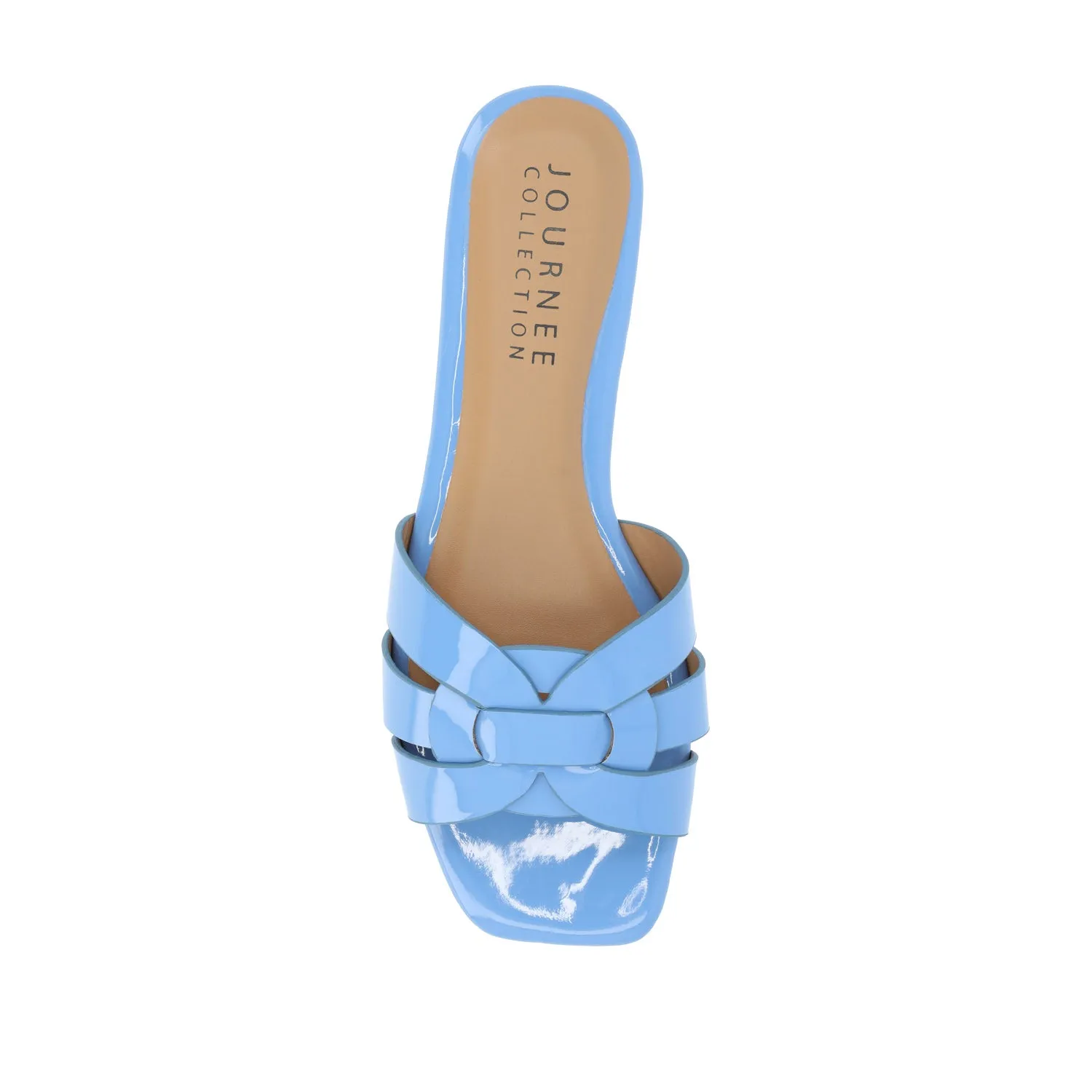 ARRINA STATEMENT PATENT SLIDE SANDALS IN WIDE