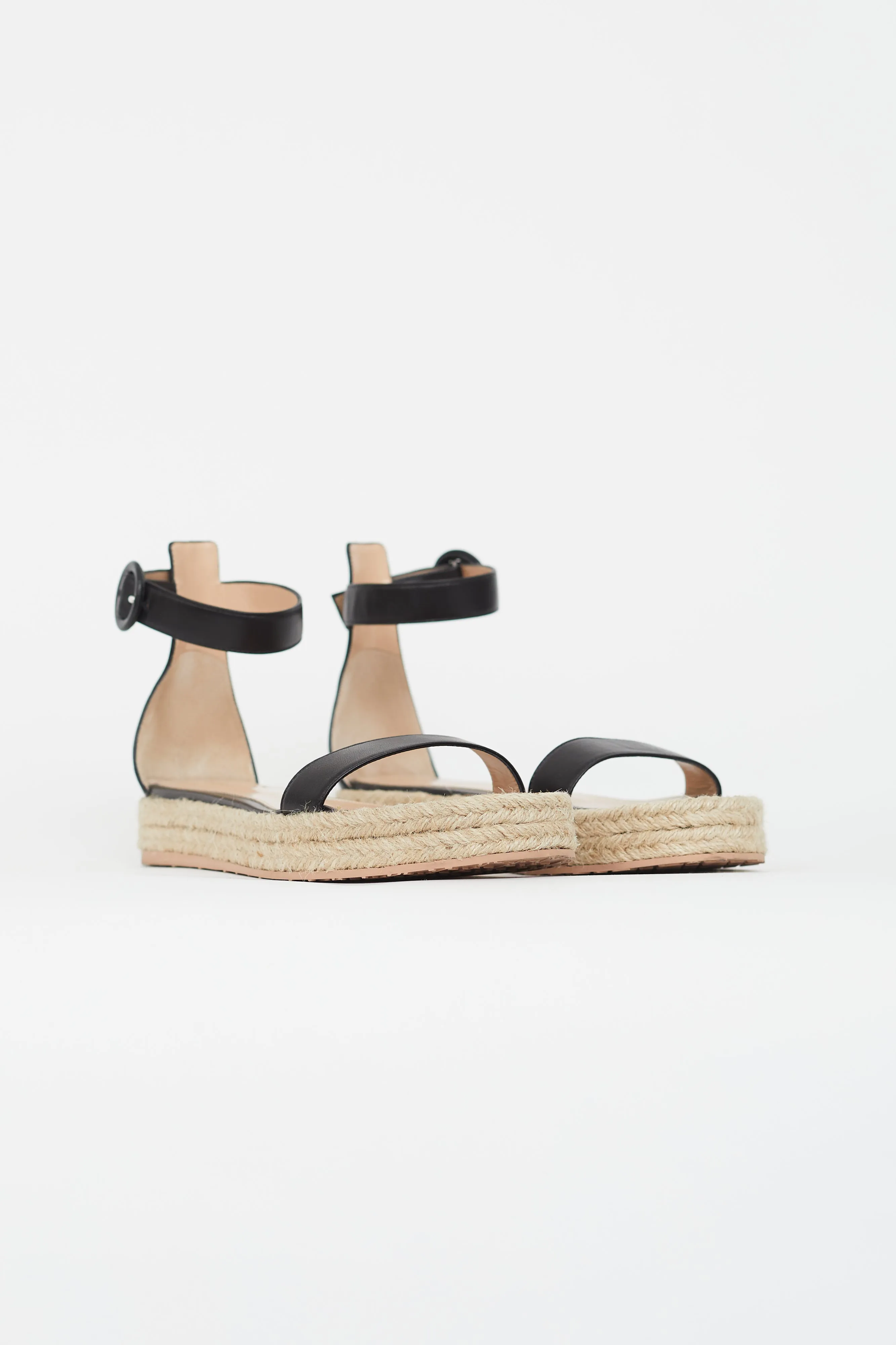 Black Leather Portofino Espadrille Sandal