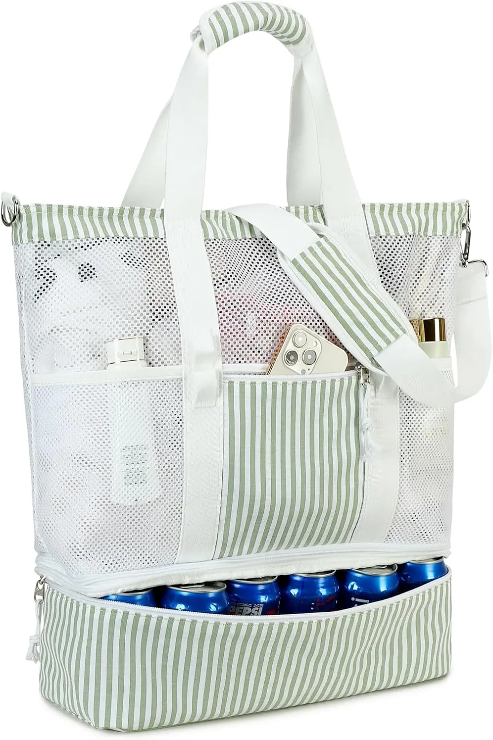 Bluboon Mesh Beach Tote Bag with Cooler Compartment Insulated Detachable Picnic Bag with Zipper and Pocket Pool Bag for Women