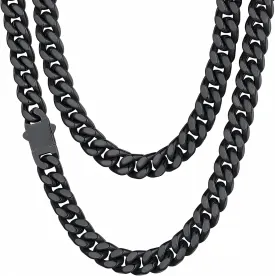 ChainsHouse Stainless Steel Mens Cuban Link Chain, Black/18K Gold Miami Cuban Chain Necklace, 5mm/7mm/9mm/12mm/14mm Width, No Tarnish& Durable Hip Hop Mens Jewelry, 18"-30", Send Gift Box