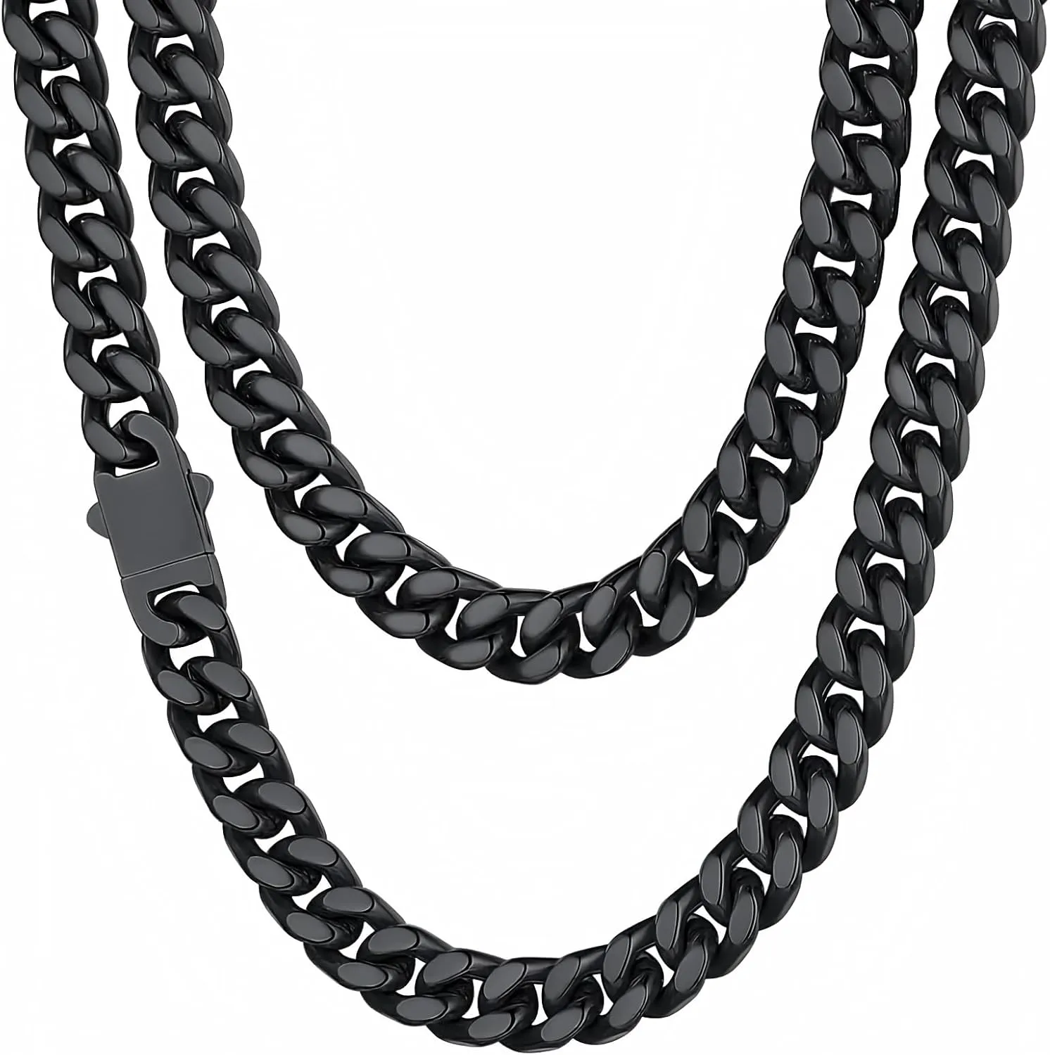 ChainsHouse Stainless Steel Mens Cuban Link Chain, Black/18K Gold Miami Cuban Chain Necklace, 5mm/7mm/9mm/12mm/14mm Width, No Tarnish& Durable Hip Hop Mens Jewelry, 18"-30", Send Gift Box