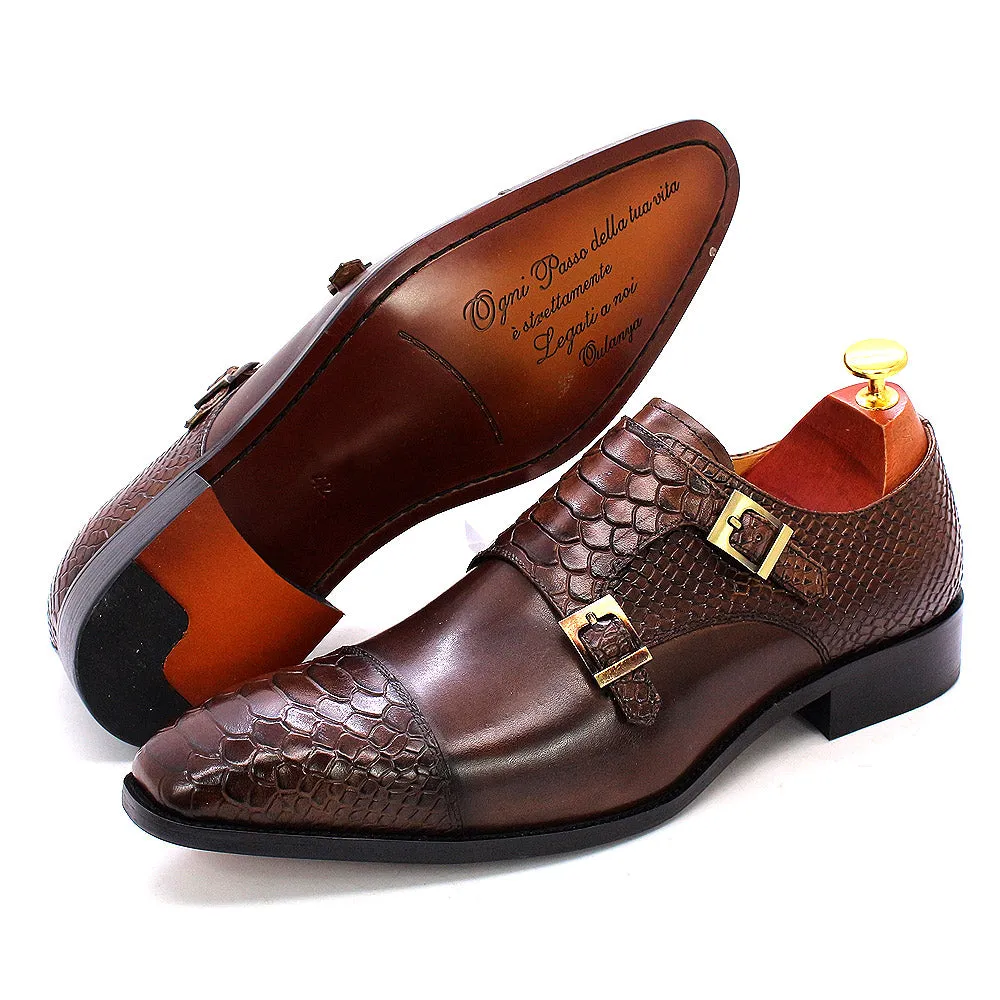 Classic Italian Genuine Leather Double Buckle Dress Shoes