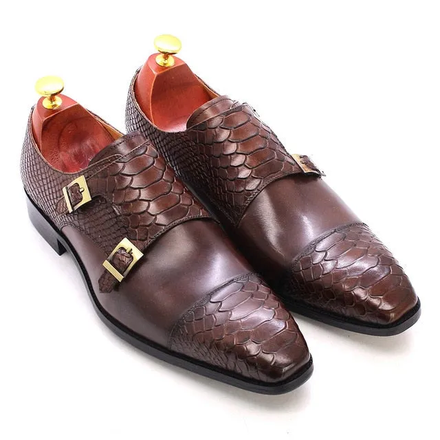 Classic Italian Genuine Leather Double Buckle Dress Shoes