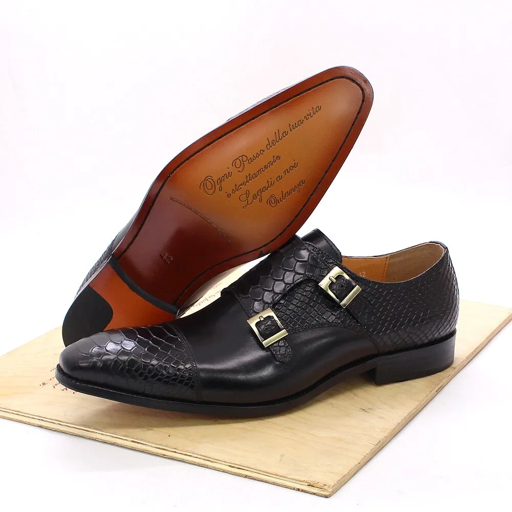 Classic Italian Genuine Leather Double Buckle Dress Shoes