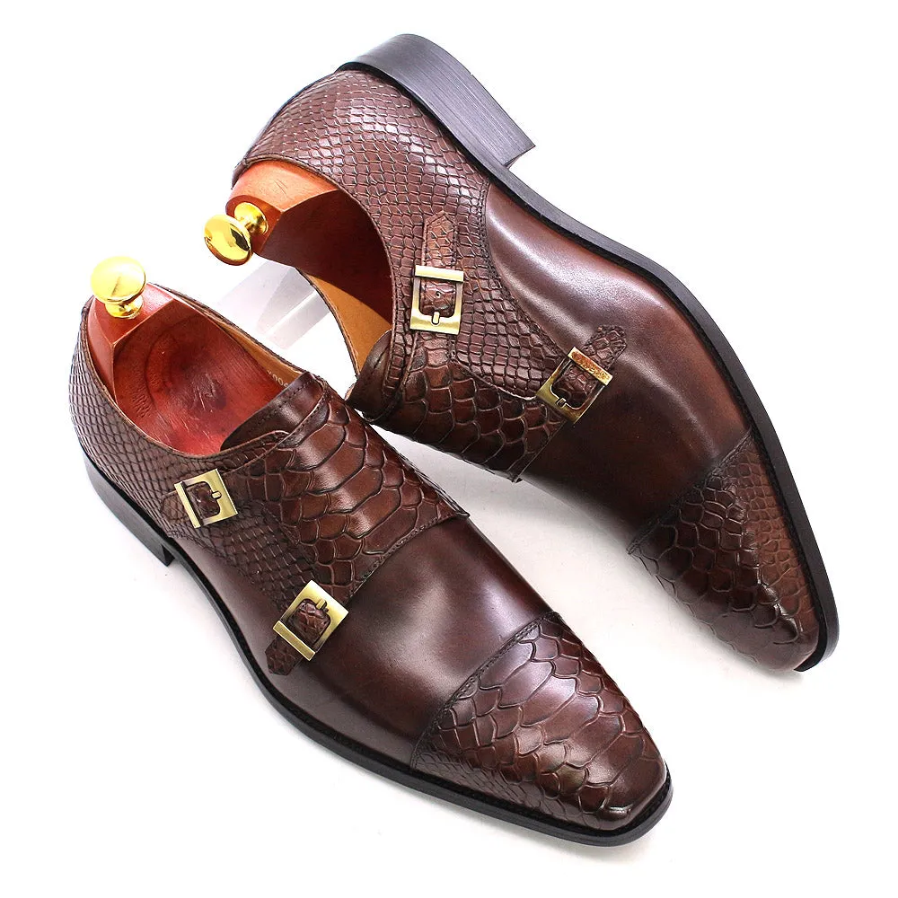 Classic Italian Genuine Leather Double Buckle Dress Shoes