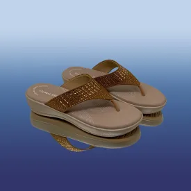 Golden Tan Rhinestone Flip-Flops