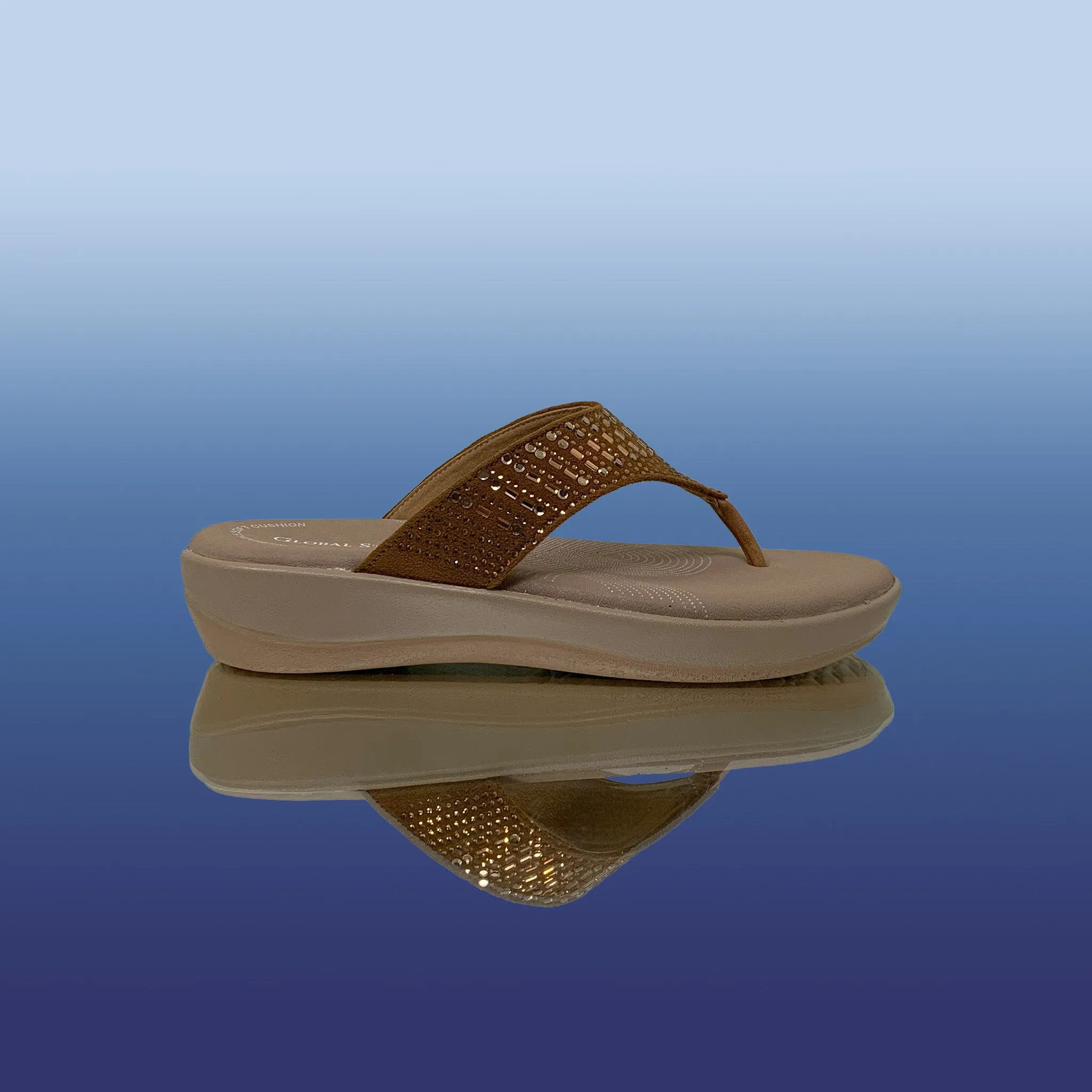 Golden Tan Rhinestone Flip-Flops