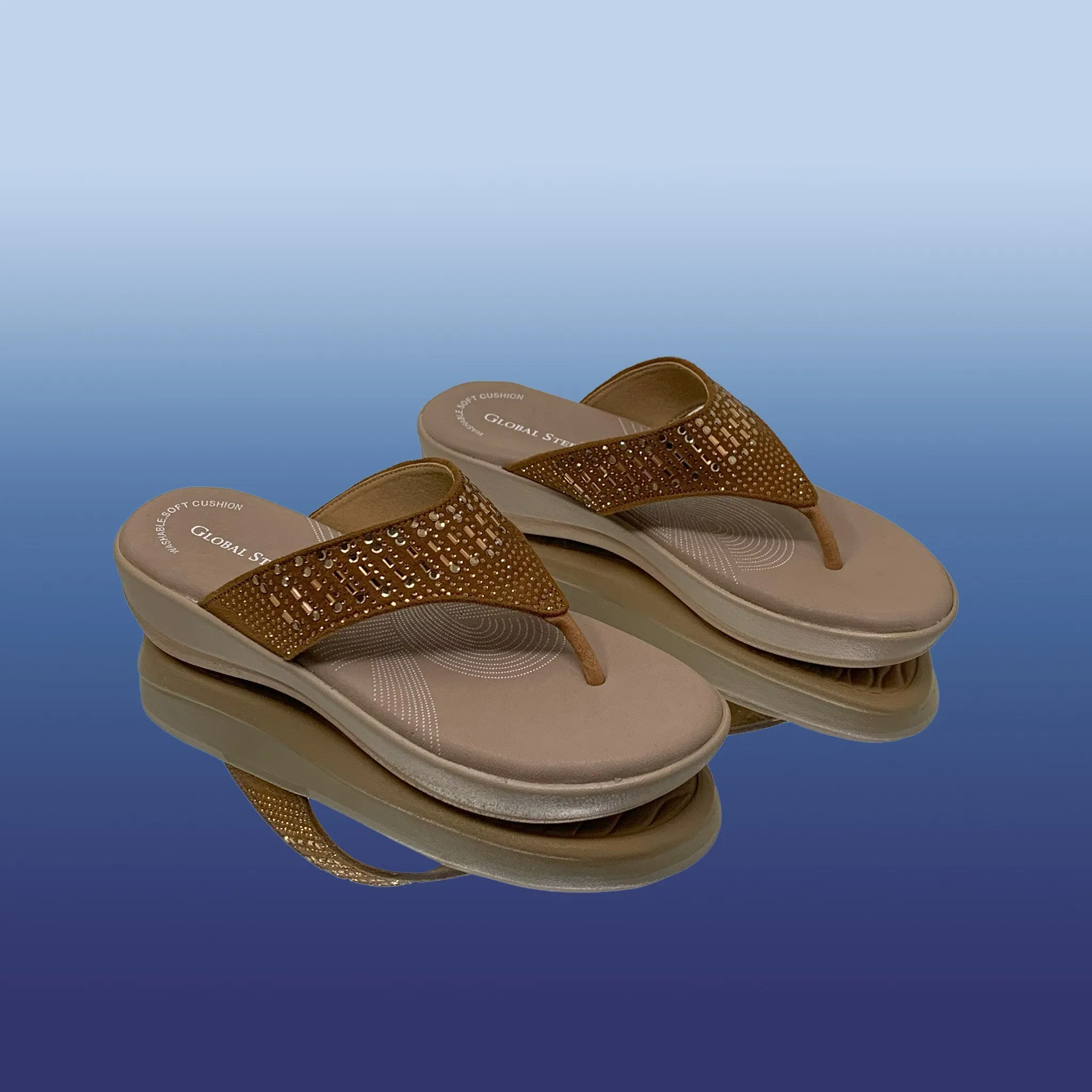 Golden Tan Rhinestone Flip-Flops