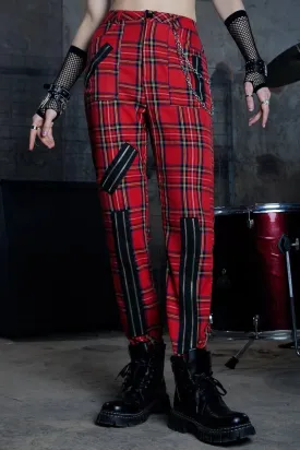 Grunge Punk Plaid Zipper Pant
