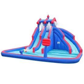 Inflatable Water Park with Large Water Slides and Basketball Hoop