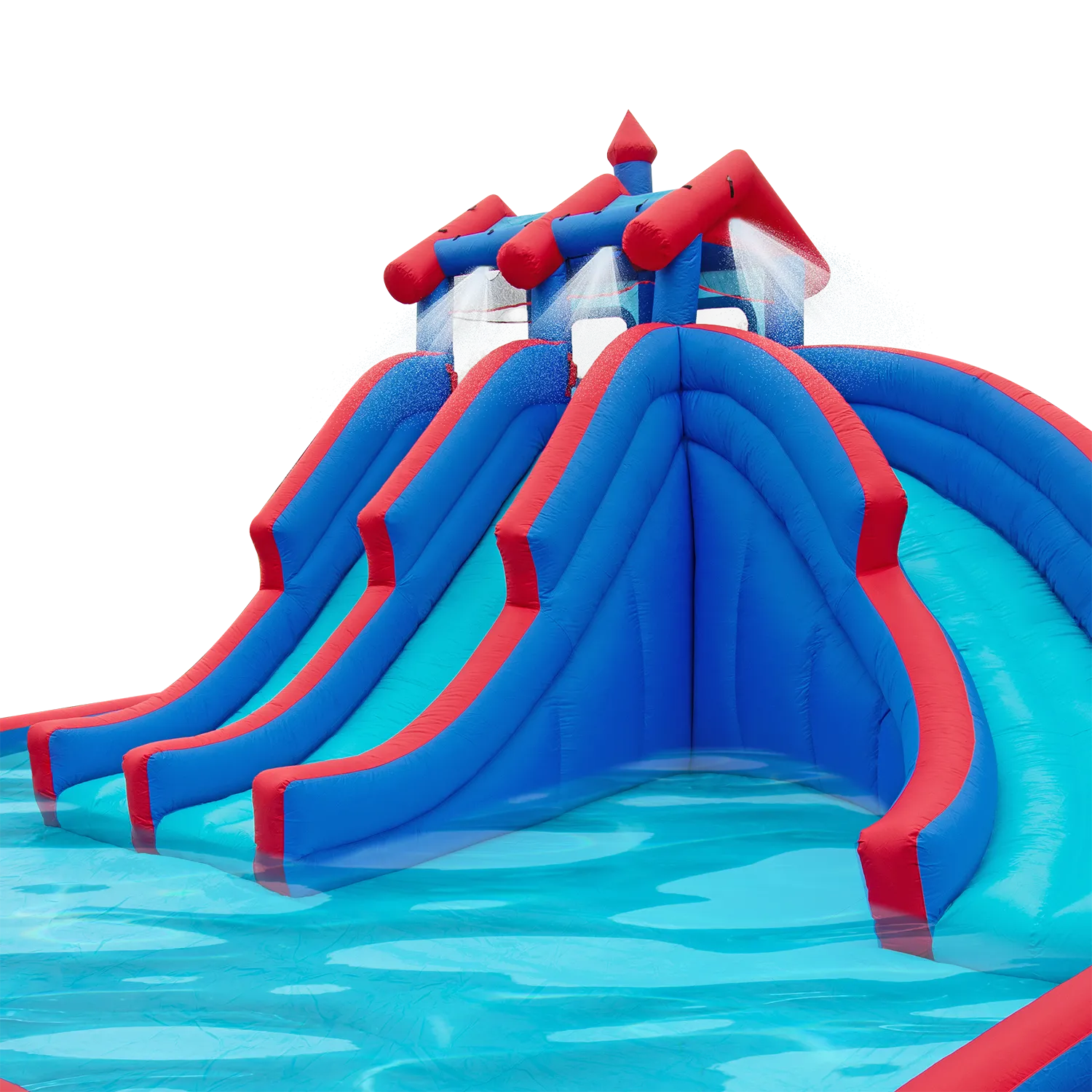 Inflatable Water Park with Large Water Slides and Basketball Hoop