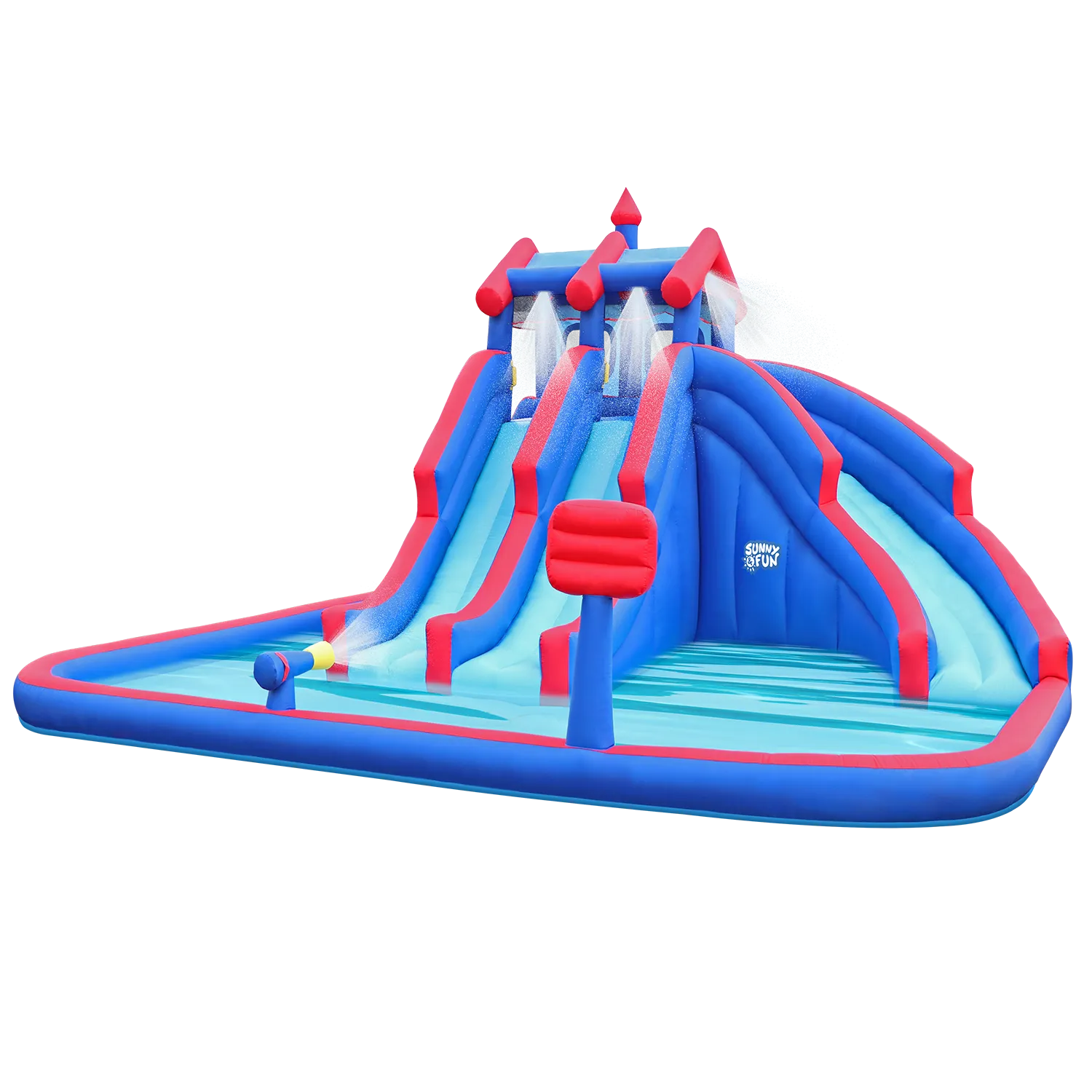 Inflatable Water Park with Large Water Slides and Basketball Hoop