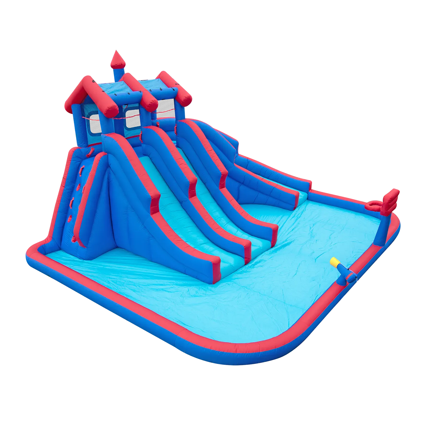 Inflatable Water Park with Large Water Slides and Basketball Hoop