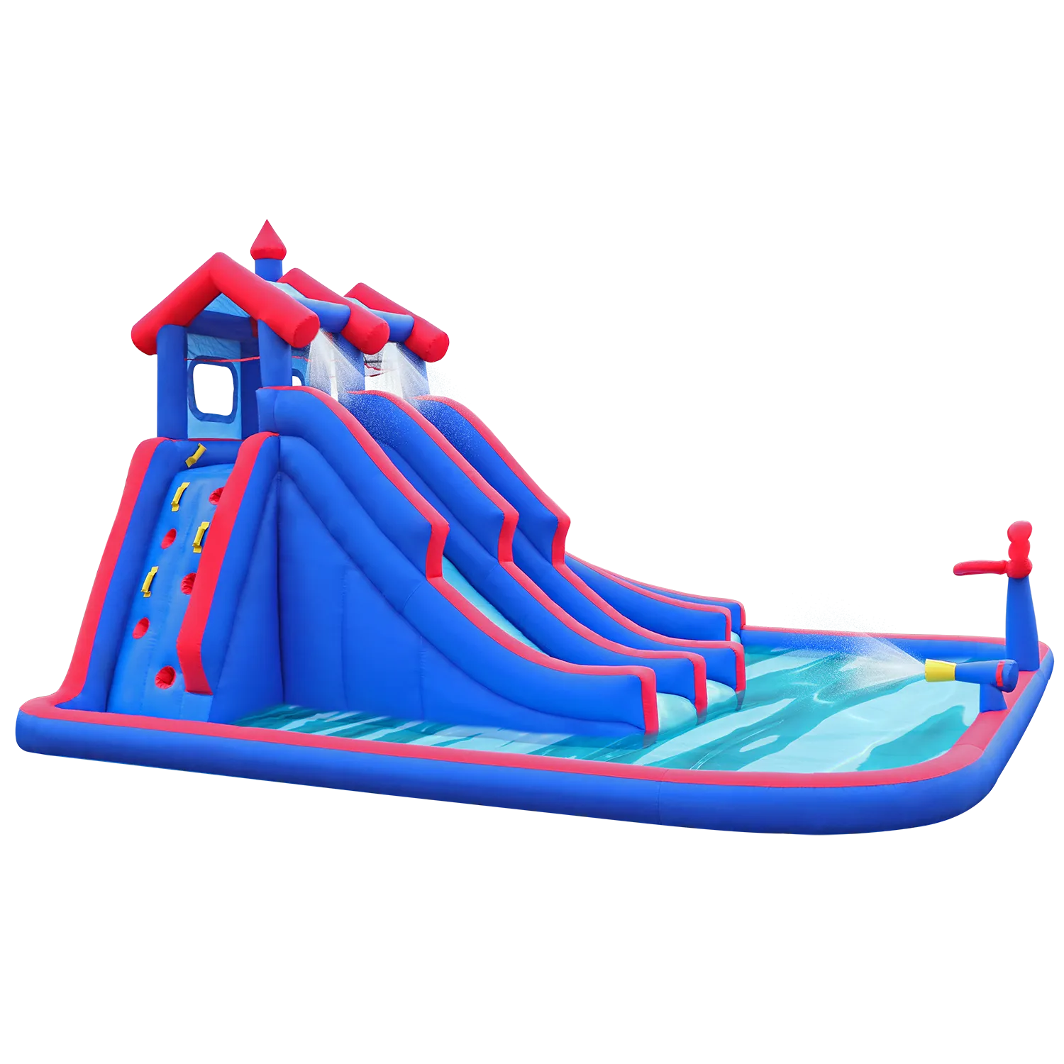 Inflatable Water Park with Large Water Slides and Basketball Hoop