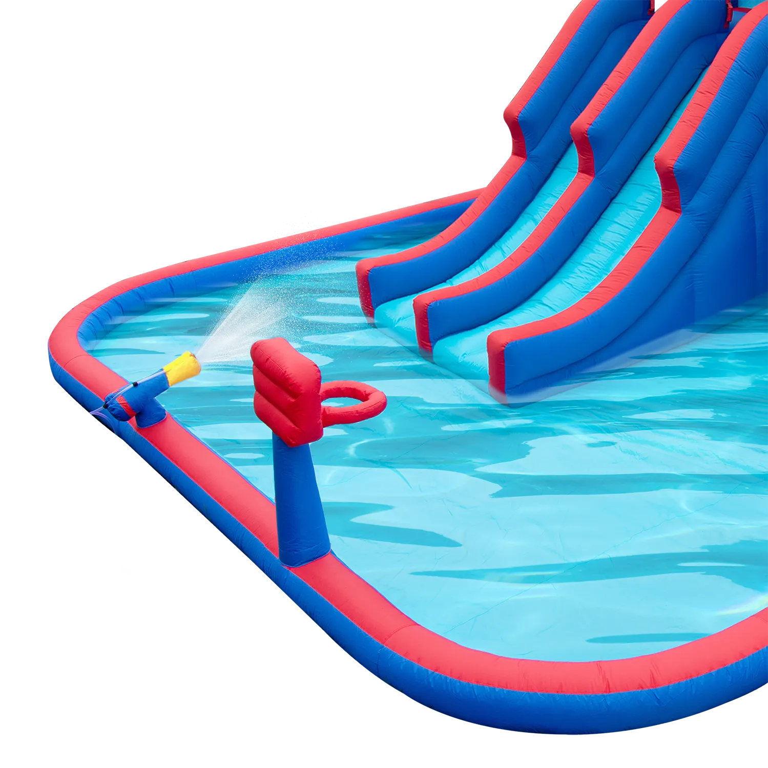 Inflatable Water Park with Large Water Slides and Basketball Hoop