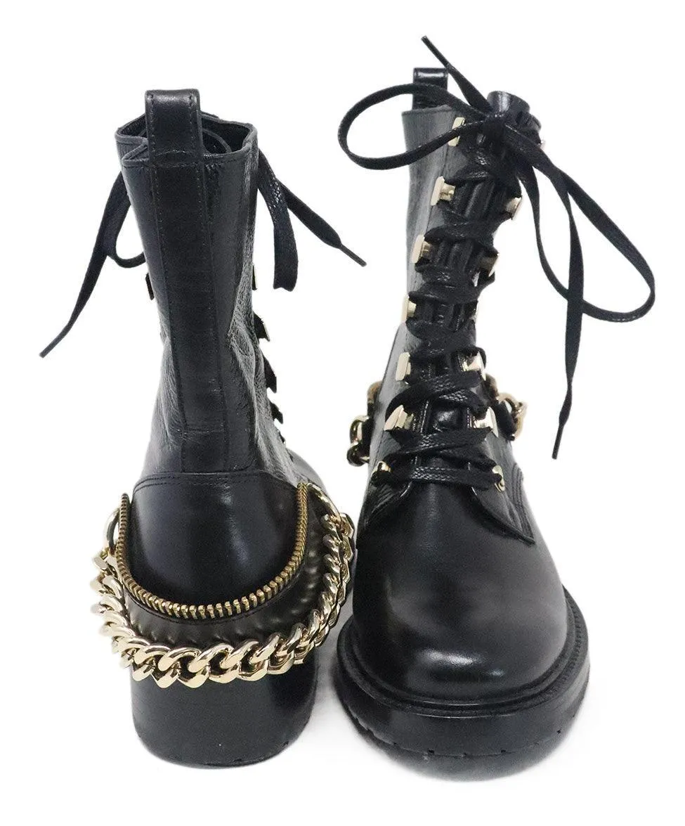 Lanvin Black Leather & Gold Zipper Boots sz 8.5