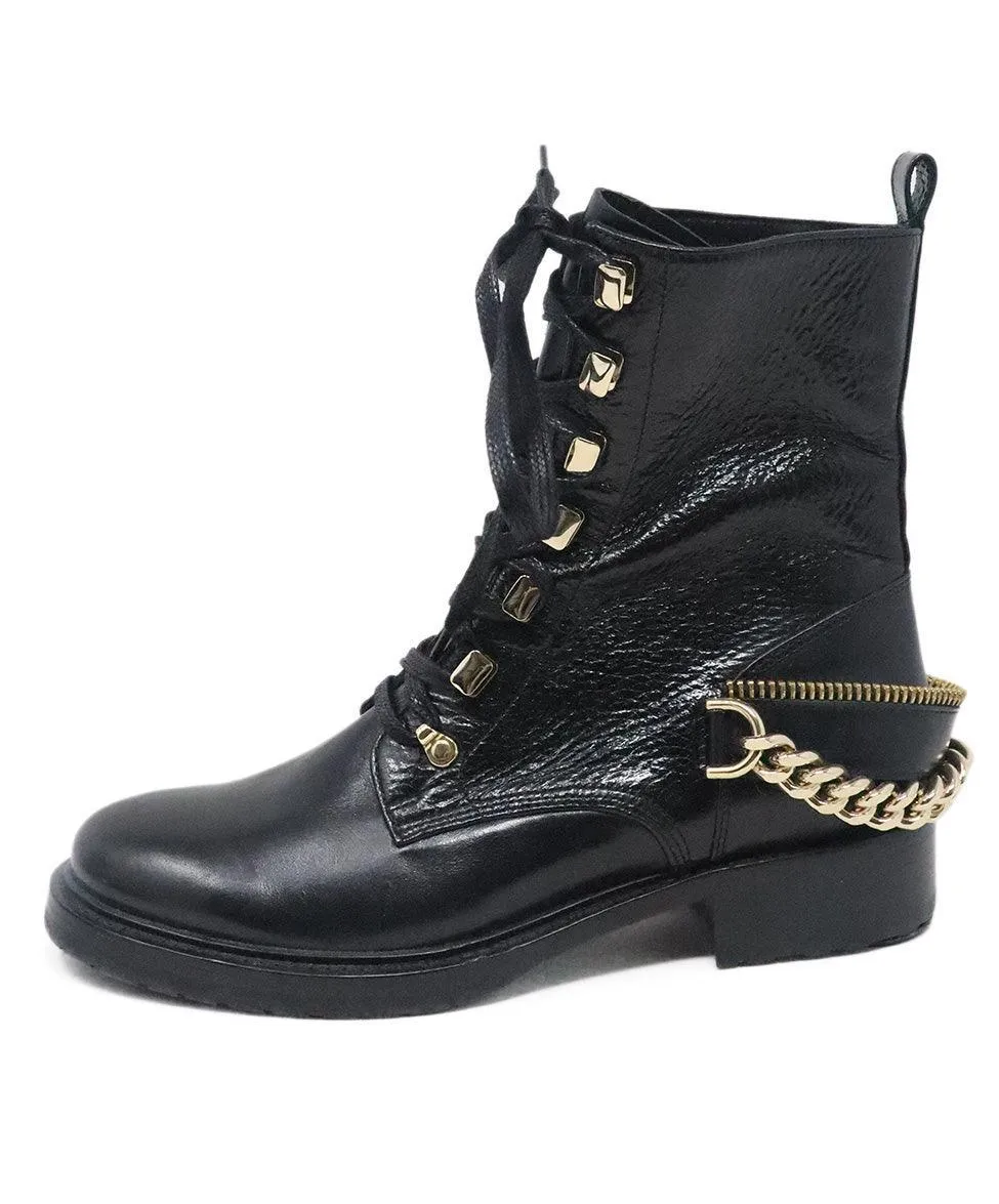 Lanvin Black Leather & Gold Zipper Boots sz 8.5