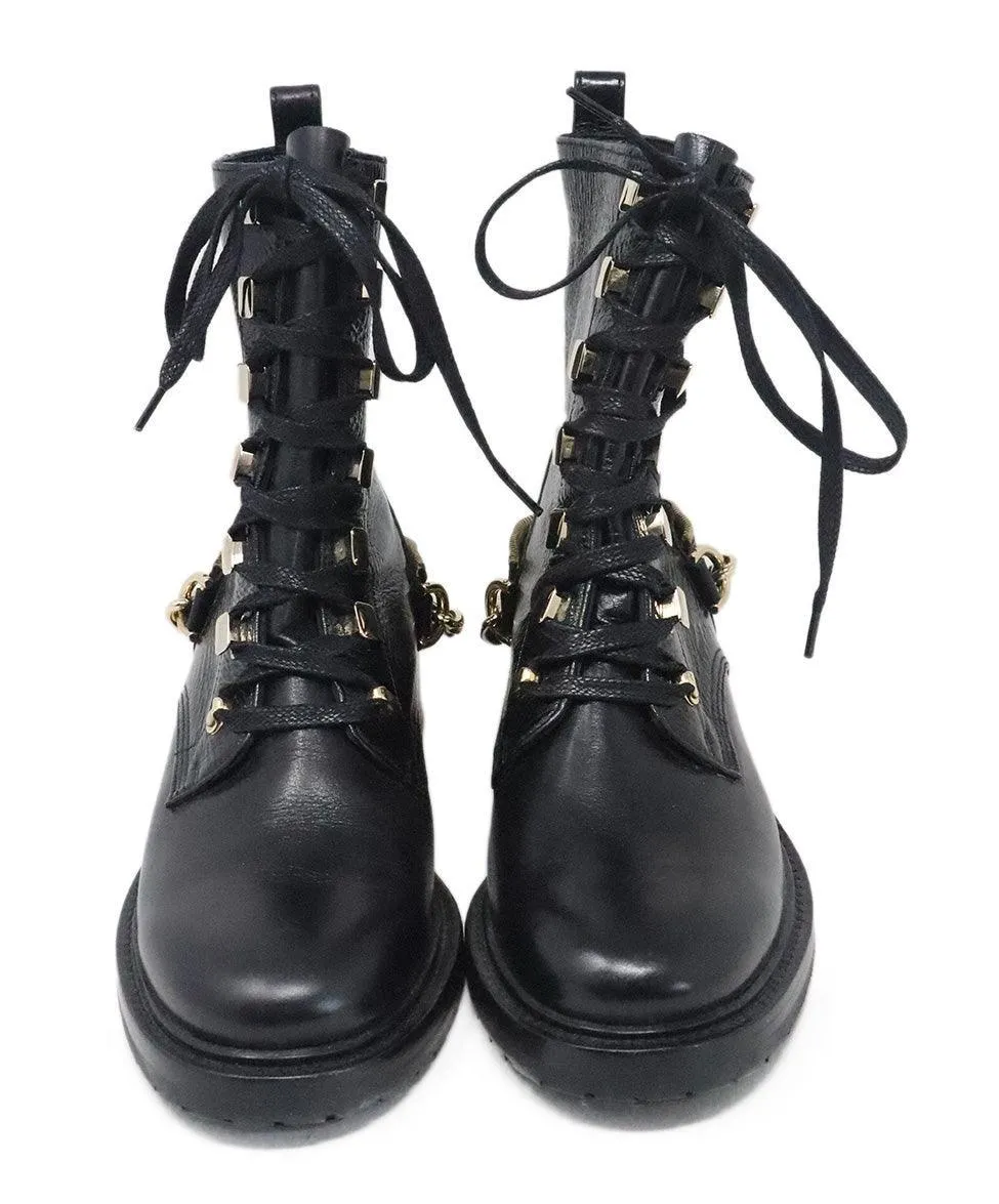 Lanvin Black Leather & Gold Zipper Boots sz 8.5