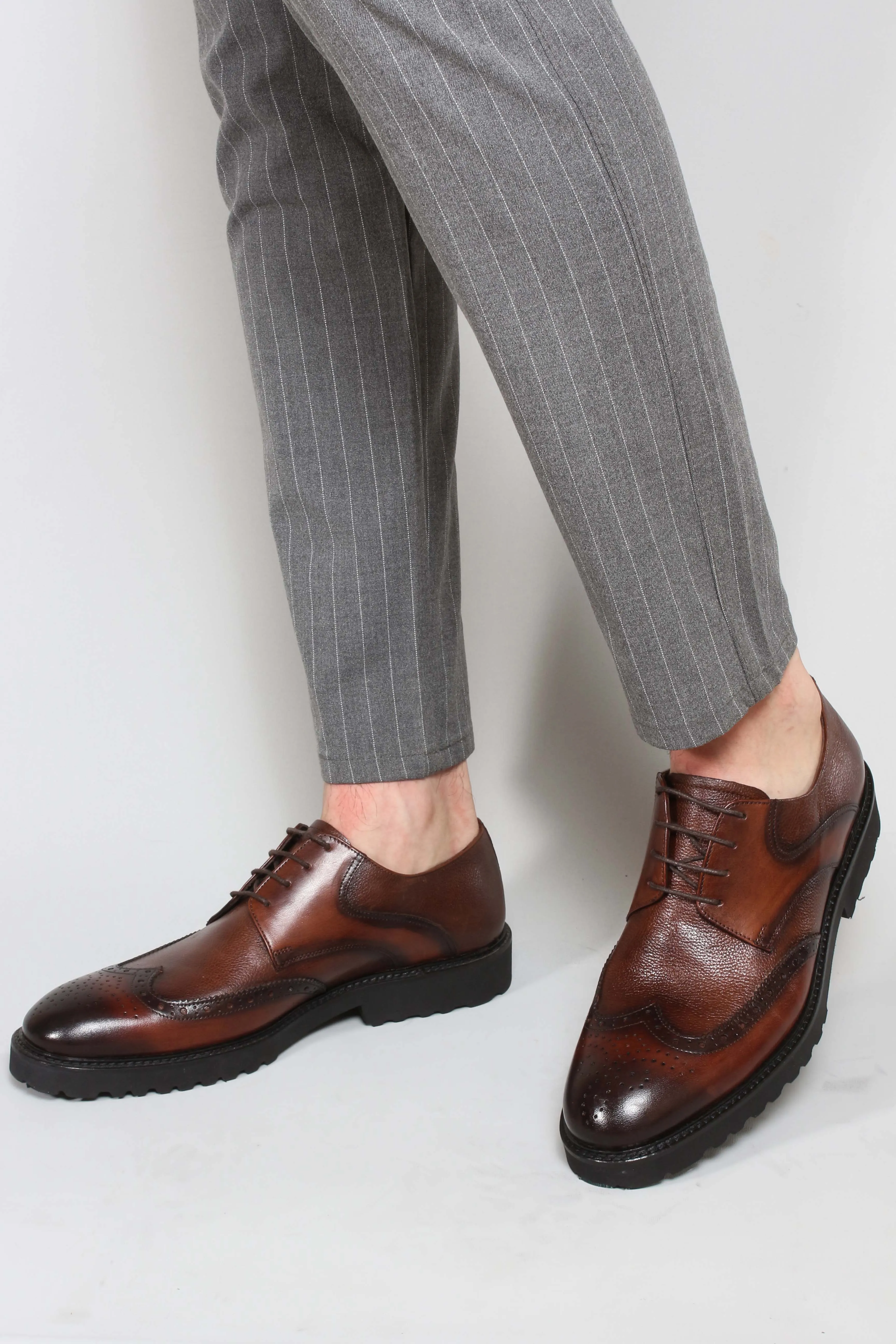 Men's Brown Leather Brogue Dress Shoes - Wessi