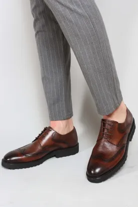 Men's Brown Leather Brogue Dress Shoes - Wessi