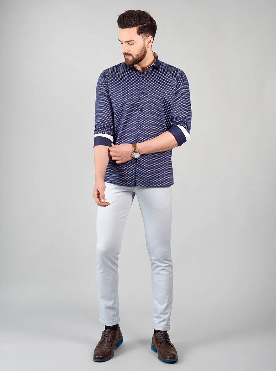 Navy Blue Printed Regular Fit Formal Shirt | Greenfibre