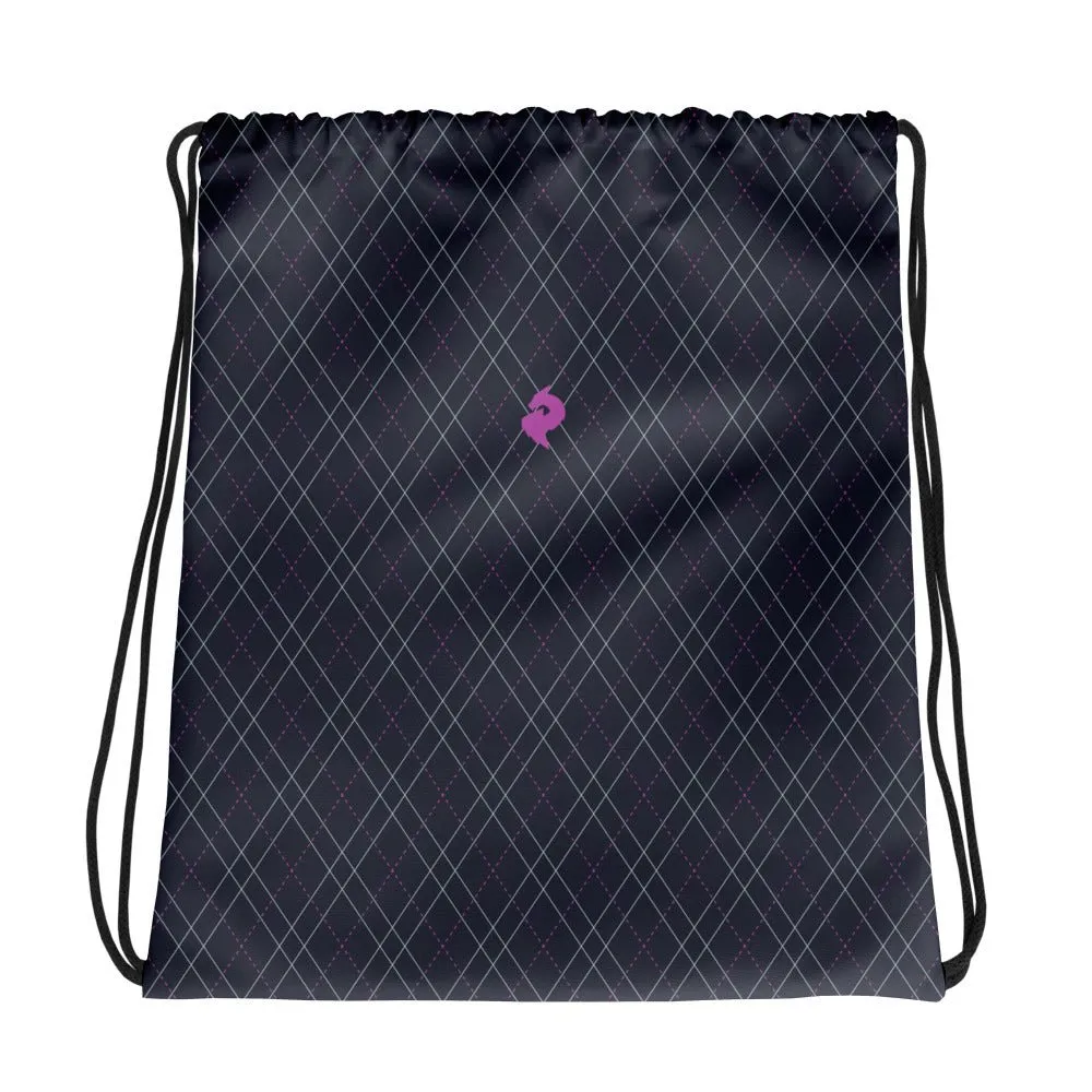 Pink Grid Nexus Drawstring Bag