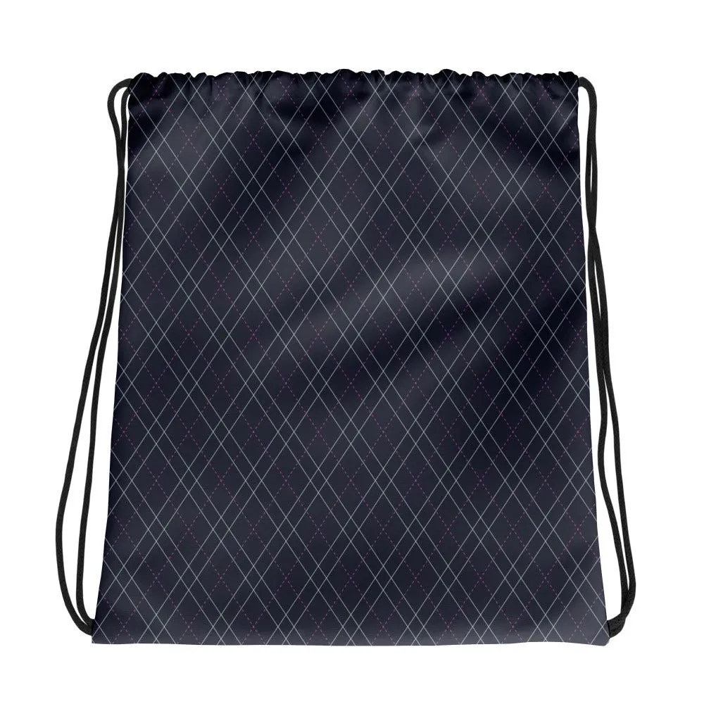 Pink Grid Nexus Drawstring Bag