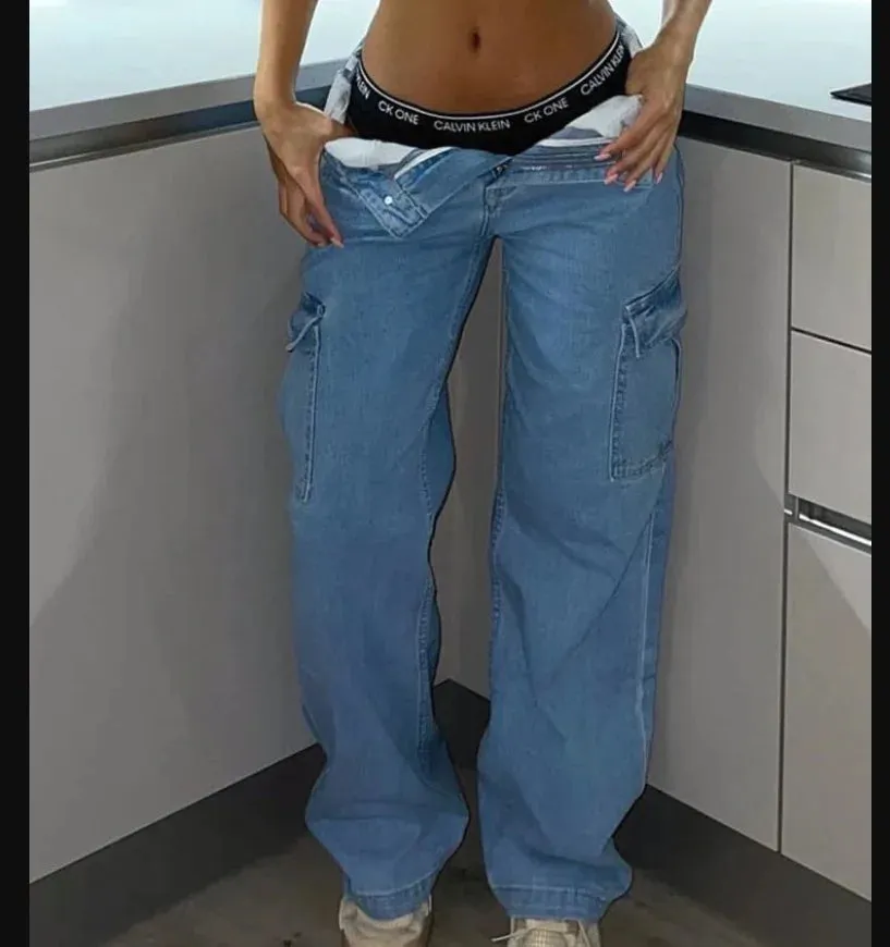 RebelFit High-Waist Cargo Jeans – Slim, Edgy, and Made to Rule