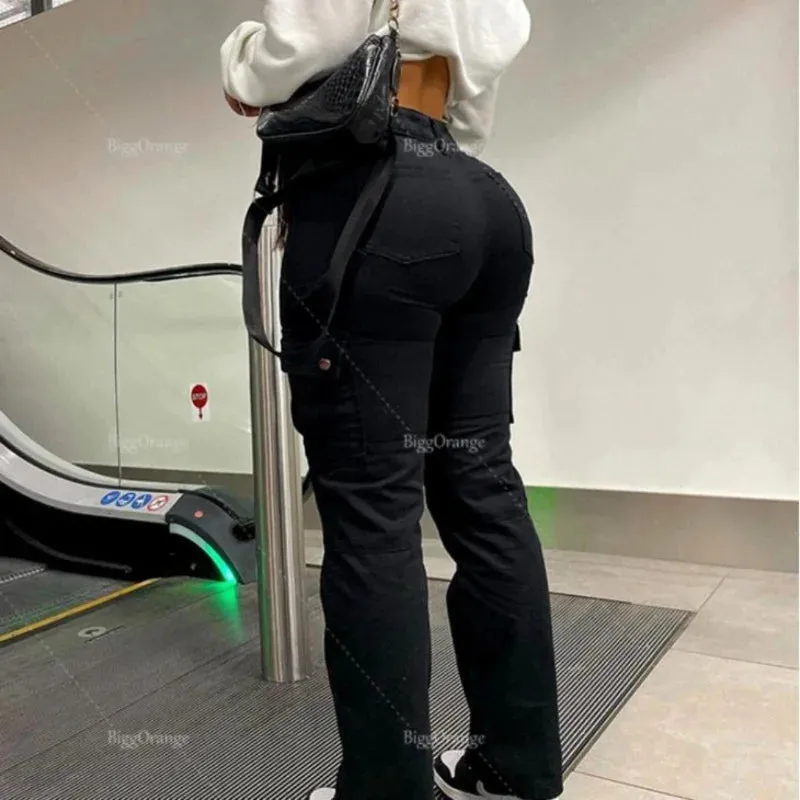 RebelFit High-Waist Cargo Jeans – Slim, Edgy, and Made to Rule