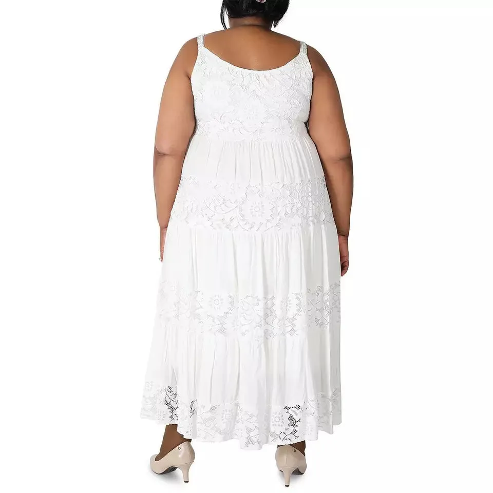 Robbie Bee Plus Size Lace Scoop-Neck Tiered Maxi Dress  Color White Size 2X