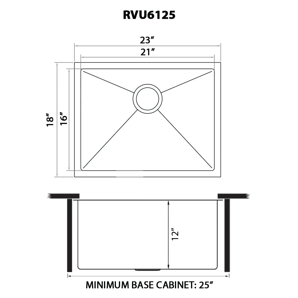 Ruvati 23" x 18" x 12" Deep Laundry Utility Sink Tight Radius Undermount 16 Gauge Stainless Steel - RVU6125